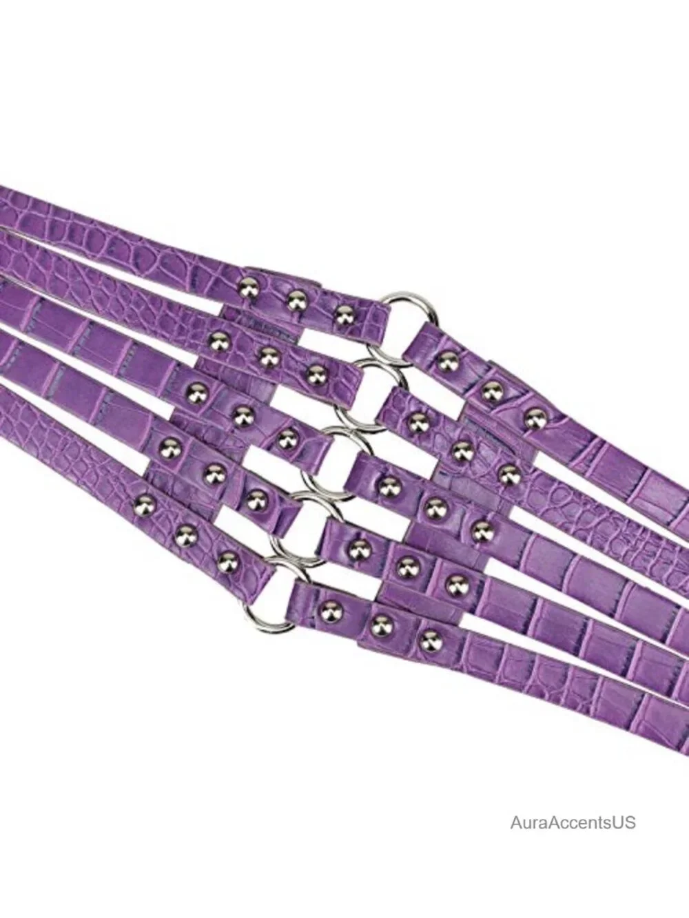 PU Leather Wide Waist Belt Hollow Out Rivets Stretch Cinch Waistband
